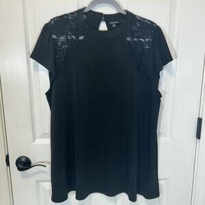 Torrid Size 2 Crepe Jersey Mock Neck Lace Inset Top Blouse - Black
